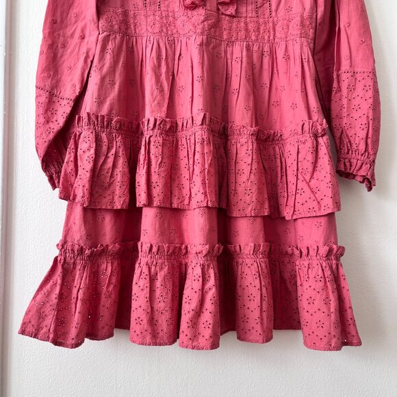 Boden Mixed Broderie Shirt Dress in Dusty Red - Picture 9 of 11